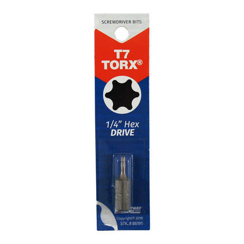 Screwdriver Bit Torx 1/4 S X 1" L T7 Carbon Steel