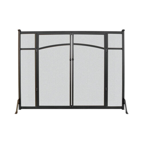 Fireplace Screen with Doors Black/Gray Matte Metal Matte