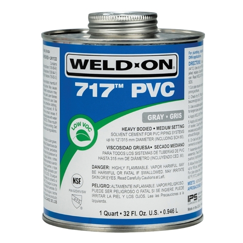 Weld-On 10145 Solvent Cement 717 Gray For PVC 32 oz Gray