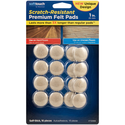 Softtouch 4715295N Protective Pad Felt Self Adhesive Beige Round 1" W X 1" L Beige