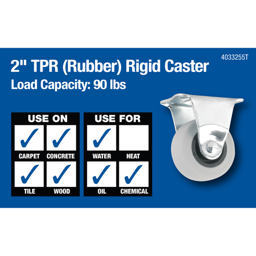 Rigid Caster 2" D Thermoplastic Rubber 90 lb Gray