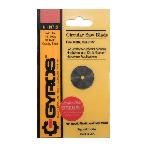 Gyros Tools 81-10715 Circular Saw Blade 3/4" D X 1/8" S Fine Steel 60 teeth