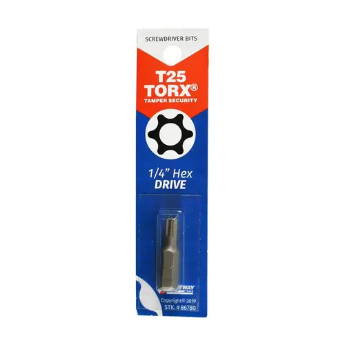 T25 Tamperproof Torx Security 1 In. 1/4 In. Hex Screwdriver Bit