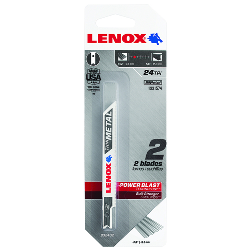Lenox 1991574 Jig Saw Blade, 3/8 in W, 3-5/8 in L, 24 TPI - pack of 2