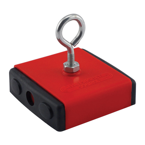 Retrieving Magnet, 2 in L, 2 in W, 9/16 in H, Steel Red