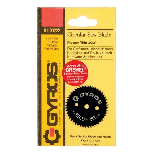 Gyros Tools 81-31222 Circular Saw Blade 1-1/4" D X 1/8" Ripsaw Steel 48 teeth