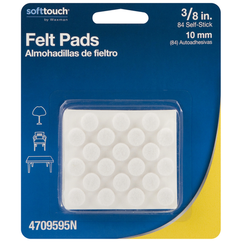 Softtouch 4709595N Bumper Pad Felt Self Adhesive White Round 3/8" W X 3
