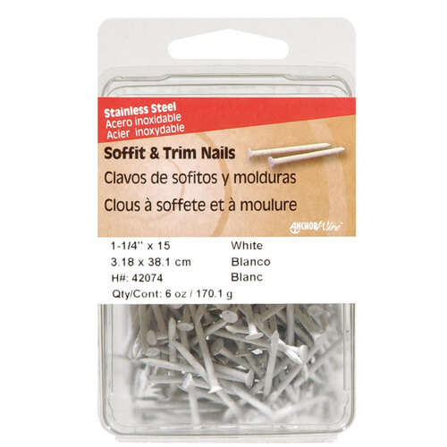 Nail 1-1/4" Soffit and Trim Stainless Steel Flat Head White - pack of 5