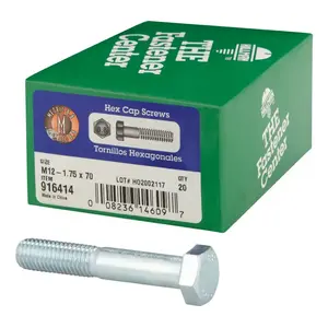 Hillman M12-1.75 mm D X 70 mm L Heat Treated Steel Hex Head Cap Screw 20 pk Hillman M12-1.75 mm D X 70 mm L Heat Treated Steel Hex Head Cap Screw 20 pk