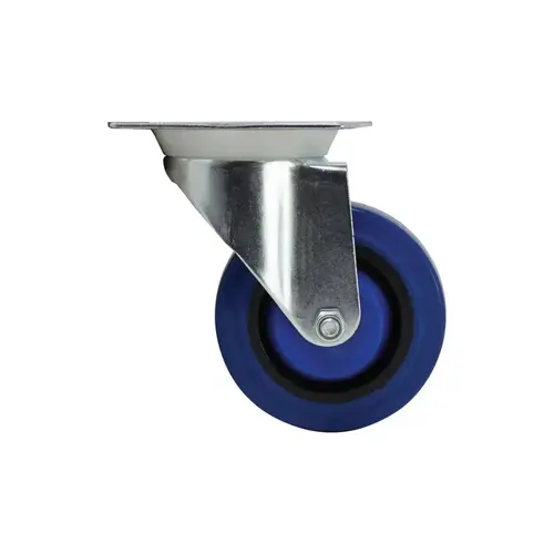 Swivel Caster, 4 in Dia Wheel, 1 in W Wheel, Rubber Wheel, Blue, 265 lb