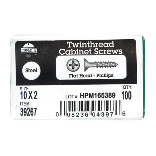 Cabinet Screws No. 10 S X 2" L Phillips Black Phosphate Black Phosphate