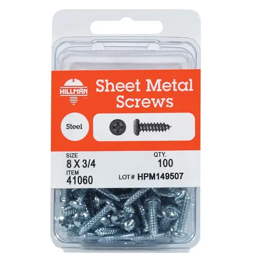 Sheet Metal Screws No. 6 S X 1/2" L Phillips Pan Head 100 Zinc-Plated - pack of 10