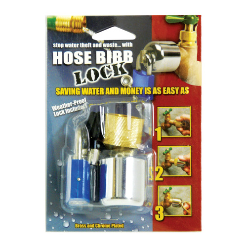 Hose Bibb Lock with Padlock 3/4" Hose T MPT Anti-Siphon Brass Chrome Plated
