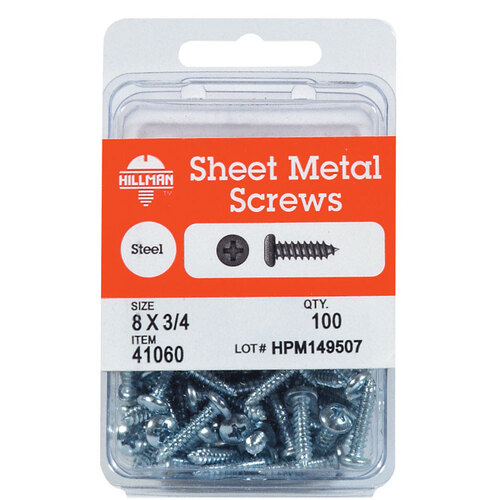 Sheet Metal Screws No. 6 S X 3/4" L Phillips Pan Head 100 Zinc-Plated