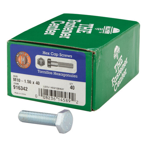 Hex Head Cap Screw M10-1.50 mm D X 40 mm L Heat Treated Steel Heat Treated