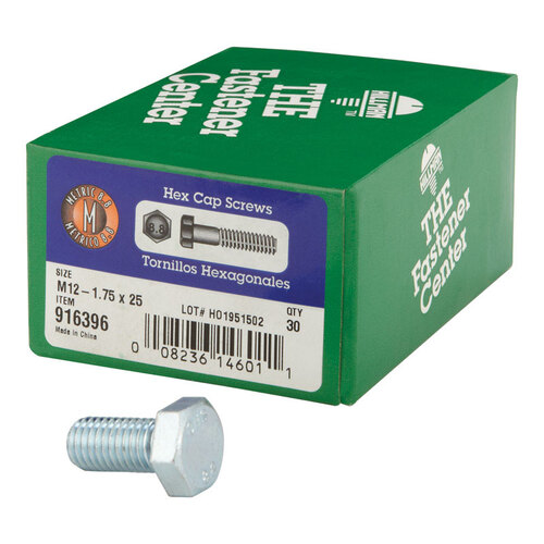 Hex Head Cap Screw M12-1.75 mm D X 25 mm L Heat Treated Steel Heat Treated