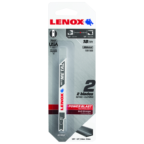 Lenox 1991568 Jig Saw Blade, 3/8 in W, 3-5/8 in L, 18 TPI - pack of 2