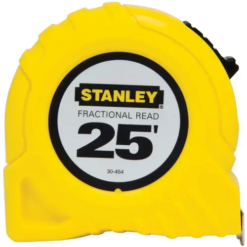 Measuring Tape, 25 ft L Blade, 1 in W Blade, Steel Blade, ABS Case, Yellow Case