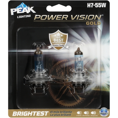 PEAK H7-55WPVG-2BPP Automotive Bulb Power Vision Gold Halogen High/Low Beam H7-55W