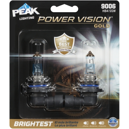 PEAK 9006PVG-2BPP Automotive Bulb Power Vision Gold Halogen High/Low Beam HB4 55W Pair