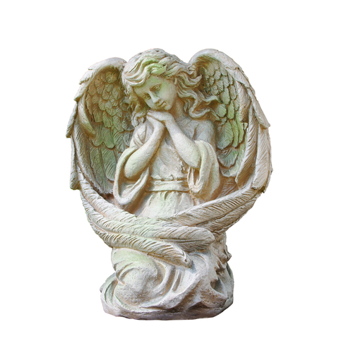 ALPINE QFC230 Garden Statue Polyresin Stone 19" Guardian Angel Stone