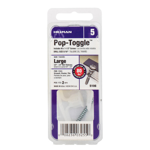 Hillman 5106 PopToggle Anchors 5/8" D X 5/8" Large in. L Zinc Pan Head