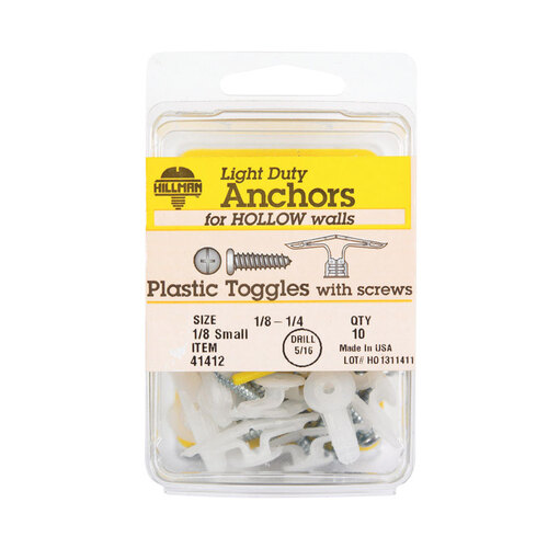 Hillman 41412 PopToggle Anchors 1/8" D X 1/8 Small in. L Plastic Pan Head