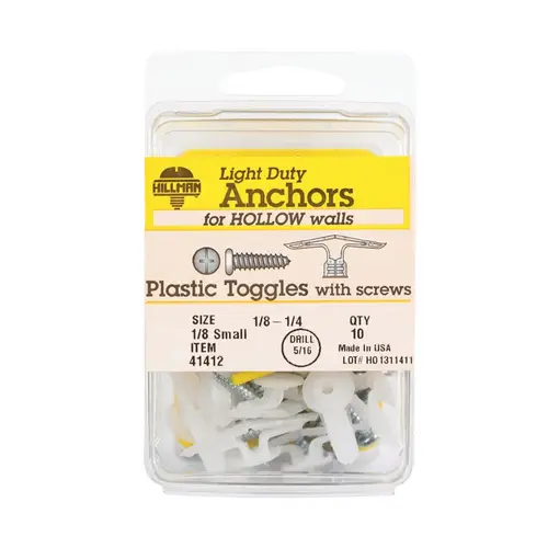 Pop-Toggle Anchors 1/8" D X 1/8 Small in. L Plastic Pan Head - pack of 5