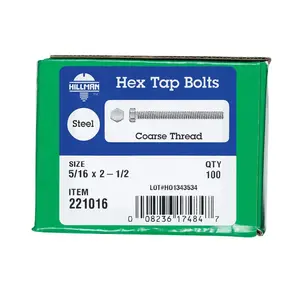 Hillman 5/16 in. D X 2-1/2 in. L Zinc Plated Steel Hex Tap Bolt 100 pk