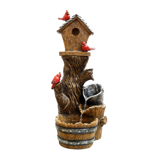 Fountain Resin Multi-color 34" H Cardinal Birdhouse Cascading Barrel Multi-color