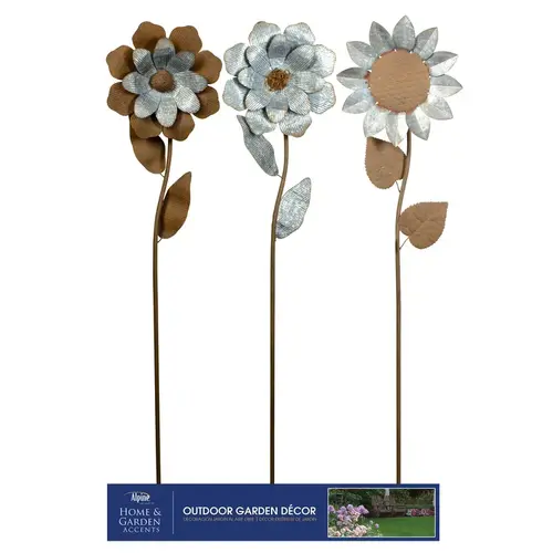 Outdoor Garden Stake Multicolored Iron 76" H Rustic Flower Multicolored