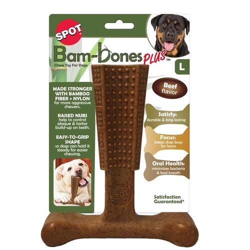 Spot 54493 Pet Toy Bam-bones Plus Brown Beef Bone Bamboo Fibers Large Brown