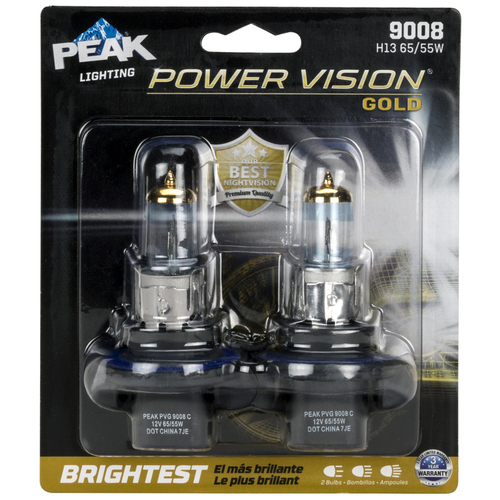 PEAK 9008PVG-2BPP Automotive Bulb Power Vision Gold Halogen High/Low Beam 9008 H13 65/55W