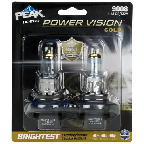 Automotive Bulb Power Vision Gold Halogen High/Low Beam 9008 H13 65/55W Pair