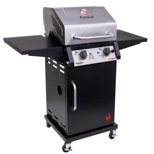 Gas Grill, Liquid Propane, 1 ft 5-1/2 in W Cooking Surface, 1 ft 5-3/32 in D Cooking Surface Black/Silver