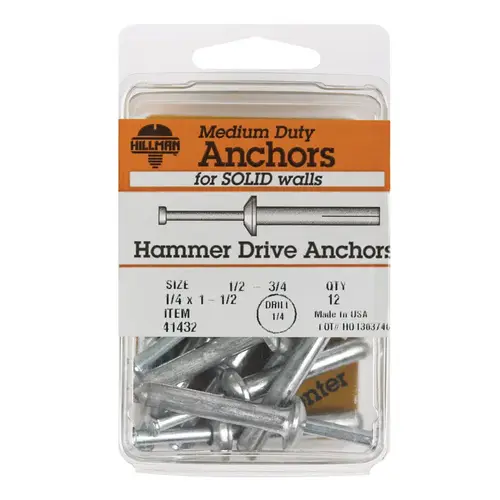 Hammer Drive Anchor 1/4" D X 1-1/2" L Zinc Round Head - pack of 5