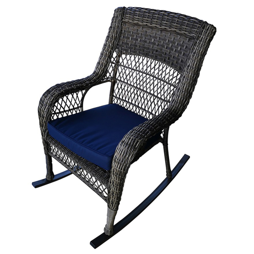 Rocking Chair Gray Wicker Frame Navy Blue