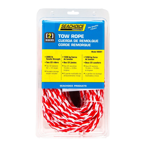 Seachoice 86661 Tow Rope 60 ft. L Red/White Braided Polypropylene Red/White