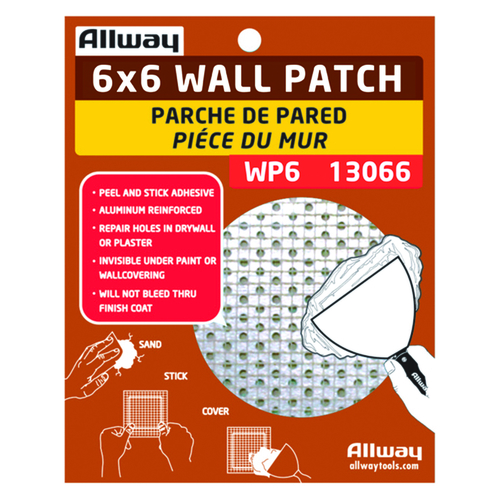 Drywall Mesh Patch 6" L X 6" W Fiberglass White Self Adhesive White - pack of 10