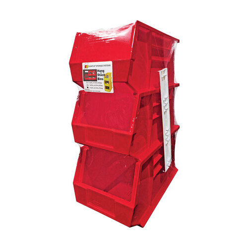 Stack and Hang Bin 8-1/4" W X 13-3/4" H Polypropylene 3 pk Red Red