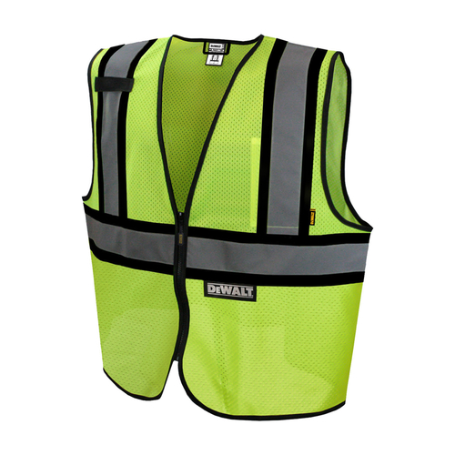 DeWALT Economical Safety Vest, XL, Polyester, Green, Zipper Closure