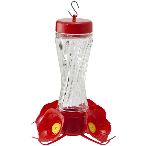 Nectar Feeder Hummingbird 8 oz Glass/Plastic Nectar Clear/Red