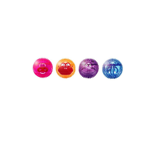 Multipet 51077 Dog Toy Doglucent Assorted Ball with Animal Faces TPR Small Assorted