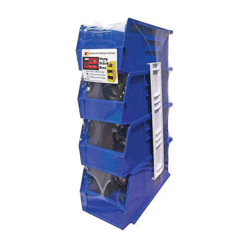 Hang and Stack Bin, 30 lb Capacity, Polypropylene, Blue, 11 in L, 5-1/2 in W - pack of 4