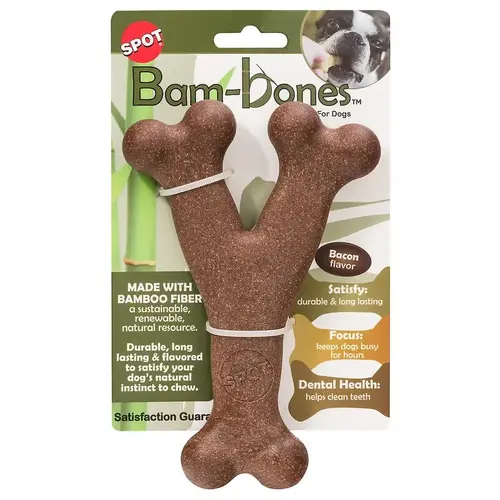 Pet Toy Bam-bones Brown Bacon-Flavored Wish Bone Bamboo Fibers Brown