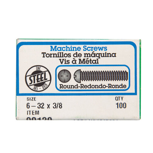 Machine Screws No. 6-32 S X 3/8" L Combination Round Head Zinc-Plated Steel Zinc-Plated