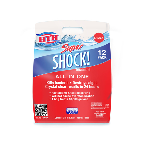 HTH 52026 Super Shock 52026 Pool Chemical, 12 lb Bag, Granular, Chlorine, White - pack of 12