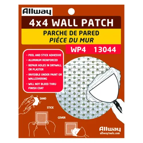 Drywall Mesh Patch 4" L X 4" W Fiberglass White Self Adhesive White - pack of 10