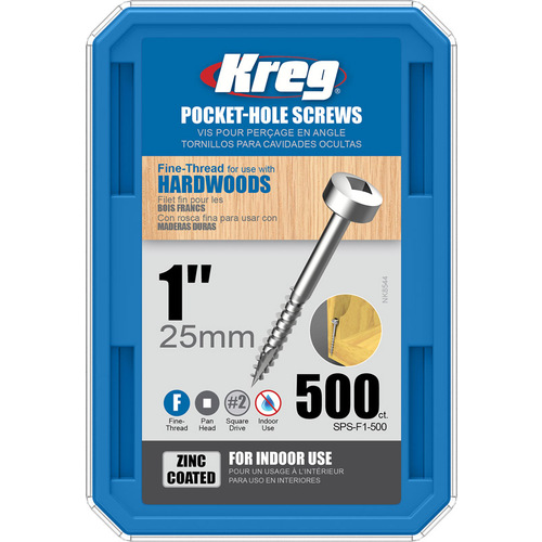 Kreg SPSF1500 PocketHole Screw No. 2 S X 1" L Square ZincPlated ZincPlated