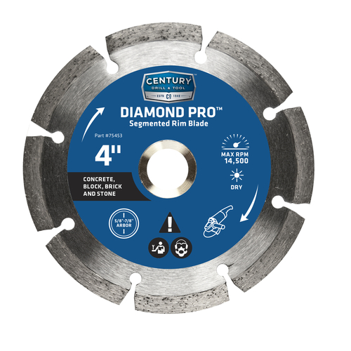 Century Drill & Tool 75453 Segmented Rim Diamond Saw Blade 4" D X 44385" Diamond